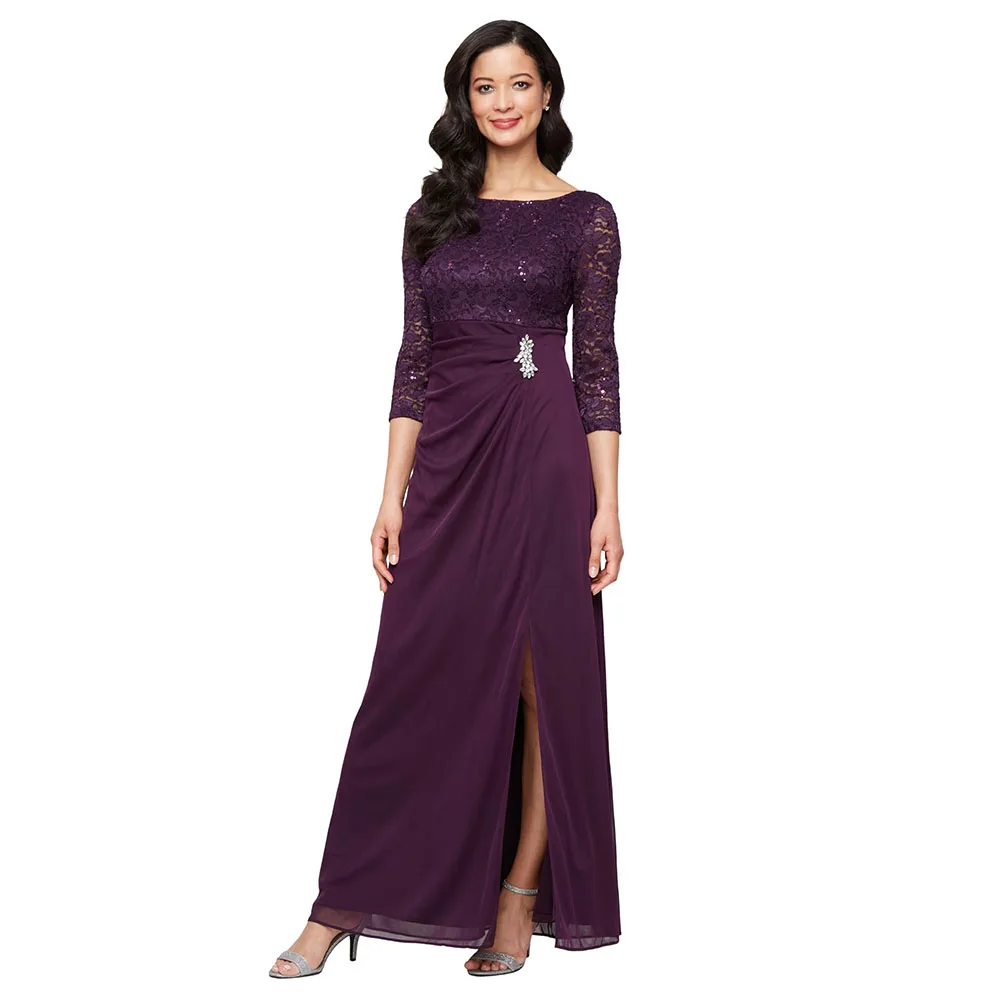 

Customized Exquisite 2025 Mother of The Bride Dress Fashions Women's 3/4 Sleeve Stretch Lace Sequin Front Split Ankle Length