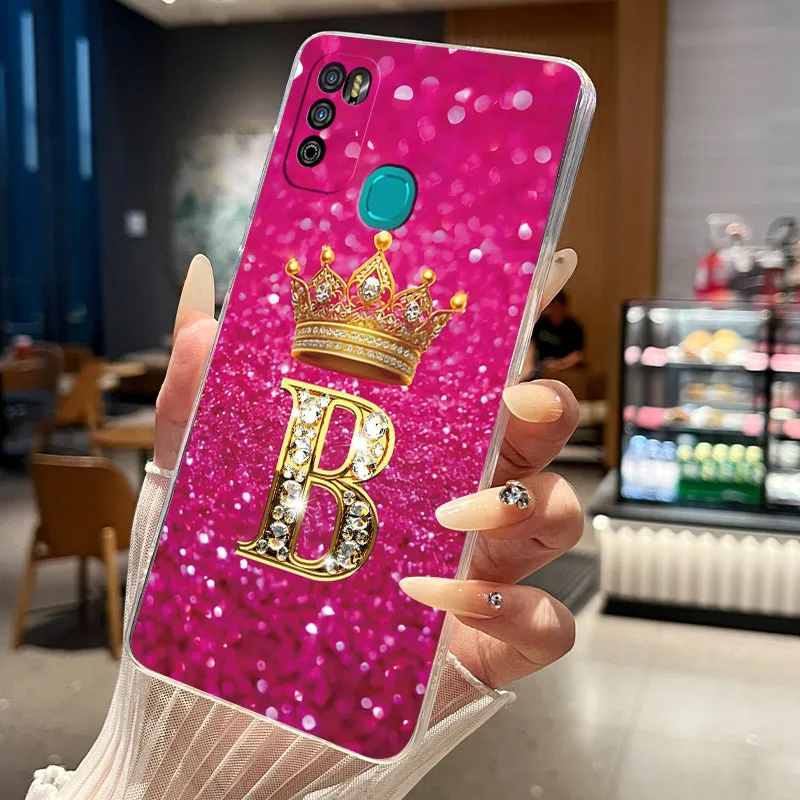 Casing For Infinix Hot 9 10 11 Play Phone Case Clear Soft TPU New Fashion Crown Initial Letter Jelly Back Cover Shell Housing - view 6