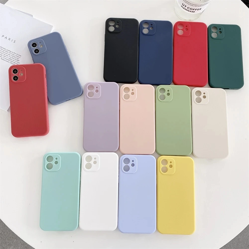 Candy colour Phone Case For iPhone 15 14 13 min 12 11 Pro Max XS X XR 6S 7 8 Plus SE 2024 Thin Soft Square Liquid Silicone Cover