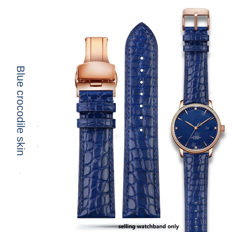 

Blue crocodile leather strap for Longines, Omega, Medu,genuine leather watch strap with butterfly buckle 20/22mm watch chain