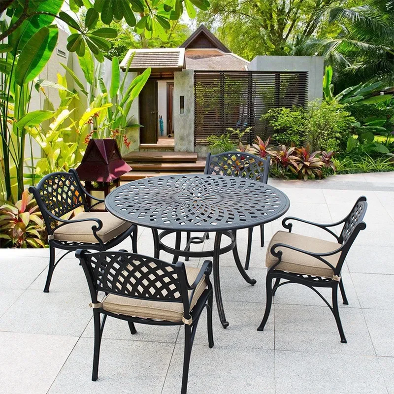 for Five Piece Aluminum Alloy Outdoor Table and Chair Set All Metal Balcony Furniture Contact Service for Mat Option