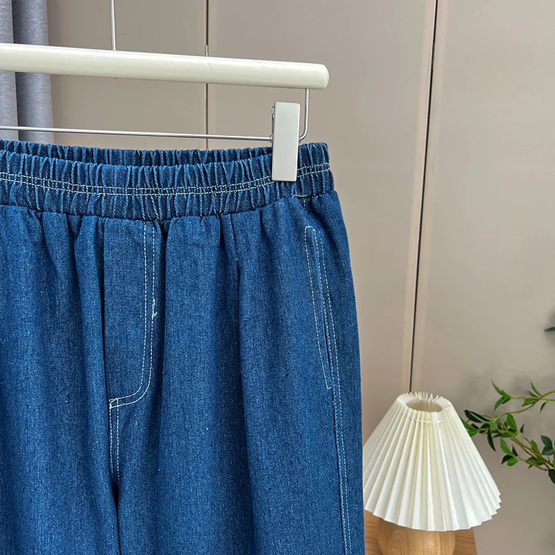 Womens Plus Size Jeans Autumn 2023 Casual Clothing Simple Elasticated Waisted Denim Harem Pants S6 5660