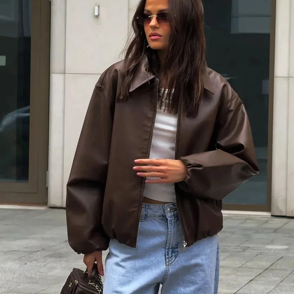 Damesjas van synthetisch leer met ritssluiting Modieus casual leren jack Lente Herfst Nieuwe collectie Comfortabel voor woon-werkverkeer