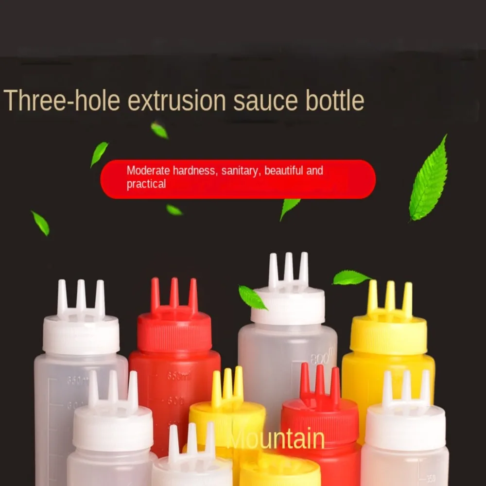 Plastic Squeezing Sauce bottle New Squeezable Graduated Jam Container Salad 3 Nozzles Gravy Boats