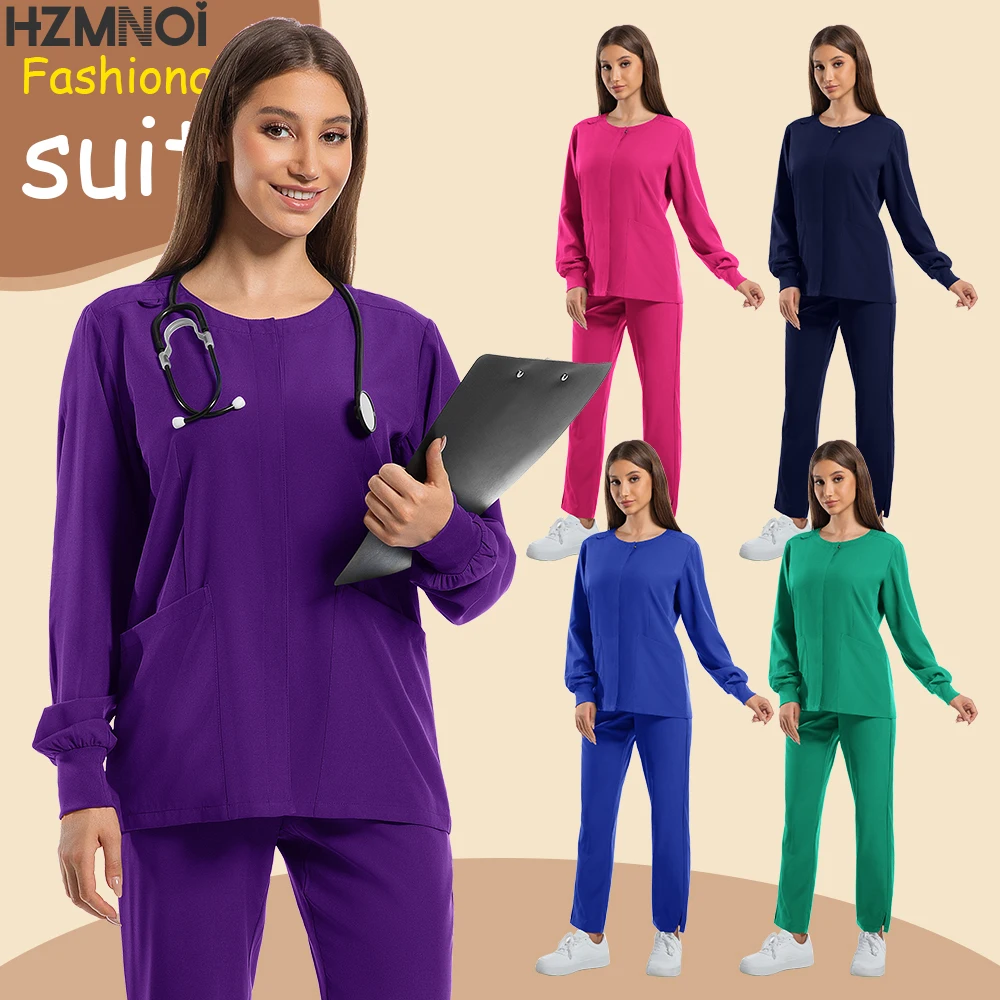 

New Hospital Surgery Pants Long Sleeve Jogging Suits Medical Uniforms Women Scrubs Set Nurses Accessories Beauty Workwear HZMNOI