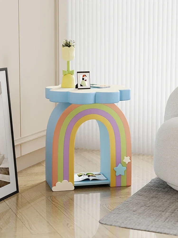 Nordic home decor cartoon rainbow flower shaped side table, small coffee table, cute bedside table, geometric living room furnit