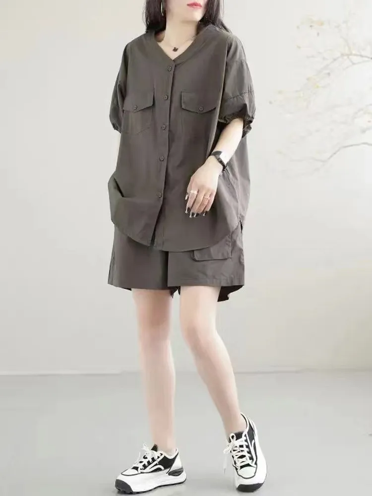 Conjunto informal Faionable de talla grande para mujer, conjunto de dos piezas de algodón cómodo, adelgazante, sentimientos de gama alta, irt orts, verano