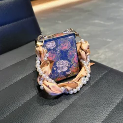 Bronzing PU Leather Cover & Scarf Pearl Wrist Chain Strap Bracelet for Samsung Galaxy Z Flip 6 5 4 3 Phone Case
