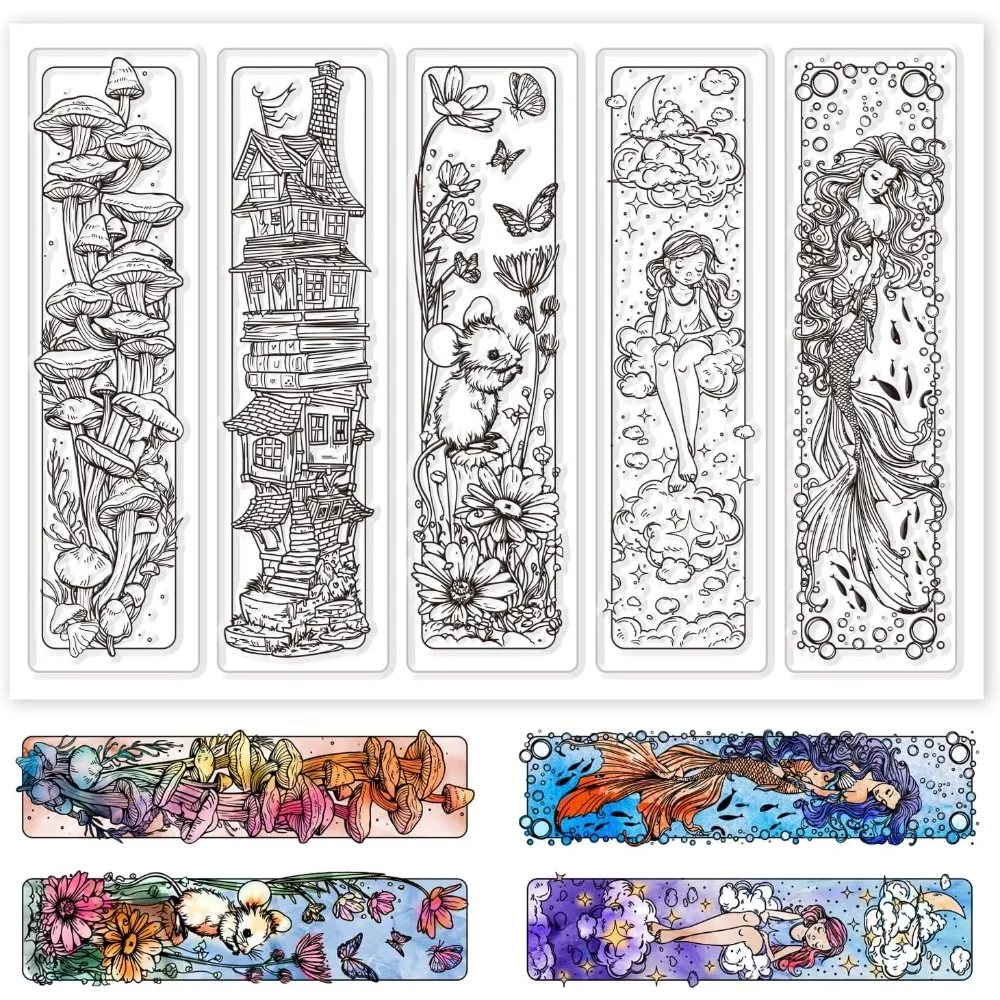 Fairytale Bookmarks Clear Stamps Mermaid Bookmarks Labels Clear Silicone Stamp Mushroom Bookmarks Transparent Stamps Seal