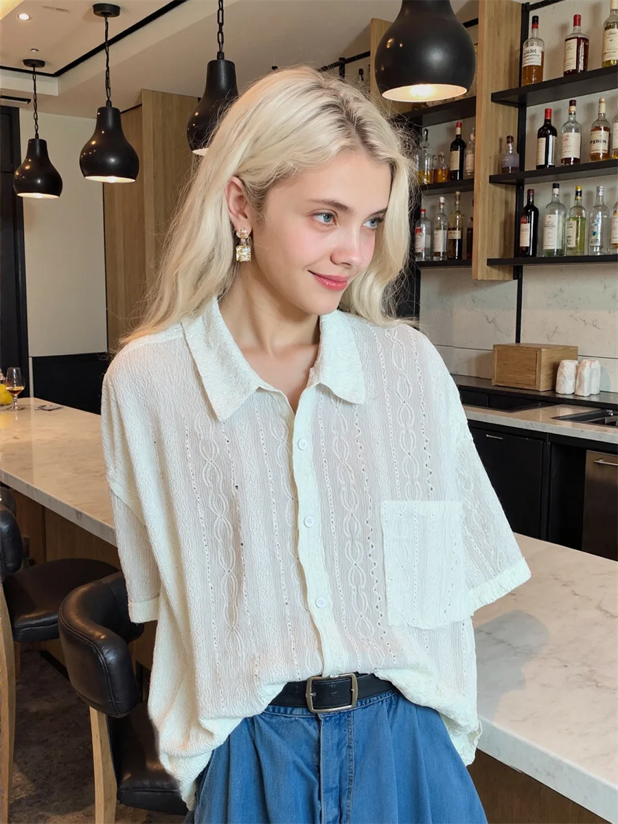 반팔 플러스 사이즈 여성 여름 셔츠 클래식 스타일 반단추 디자인 앞면 캐주얼 심플 베이직 미니멀리스트