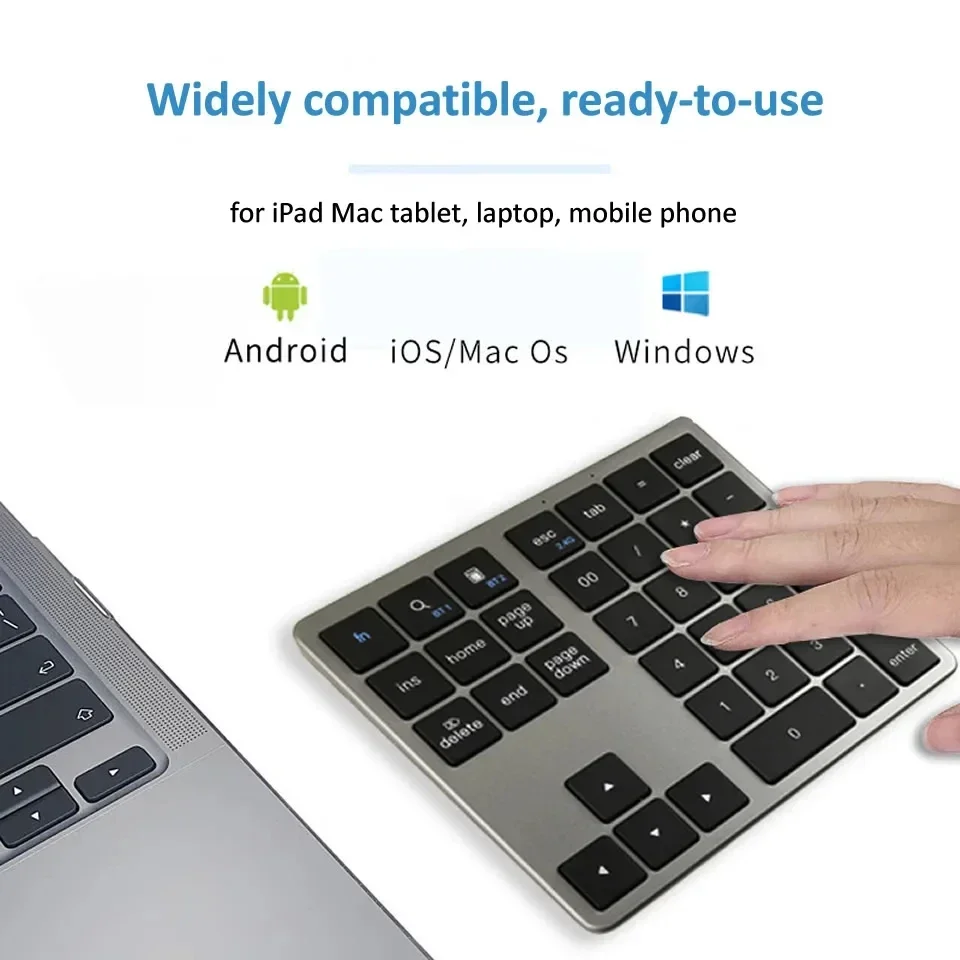 2,4 GHz Wireless + Bluetooth Numerische Tastatur K35 Nummernblock USB C Wiederaufladbares Numpad für IOS Android Windows Digital Tastatur