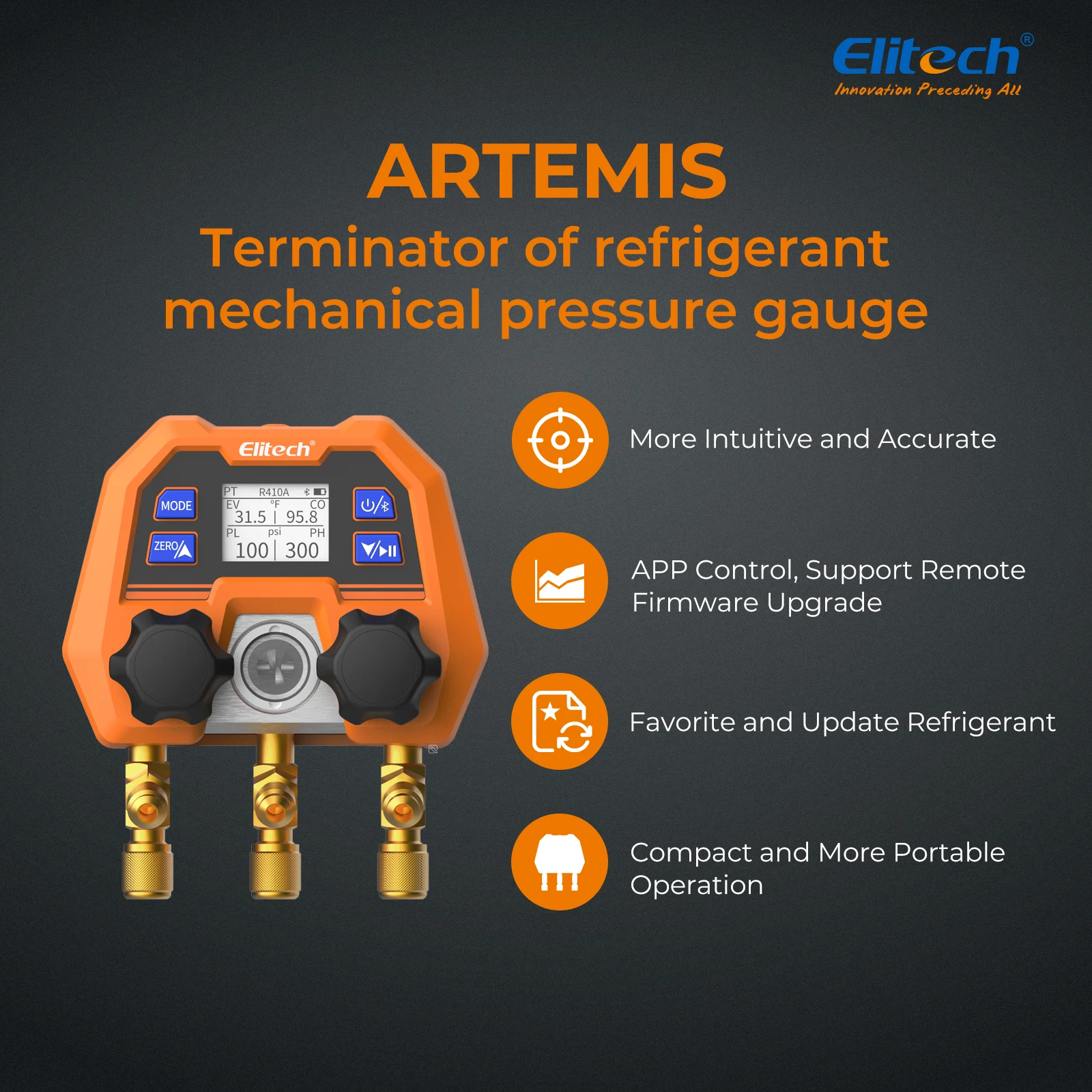 Elitech-Medidor de colector Digital DMG-4B, Control por aplicación, medidores de CA, ARTEMIS