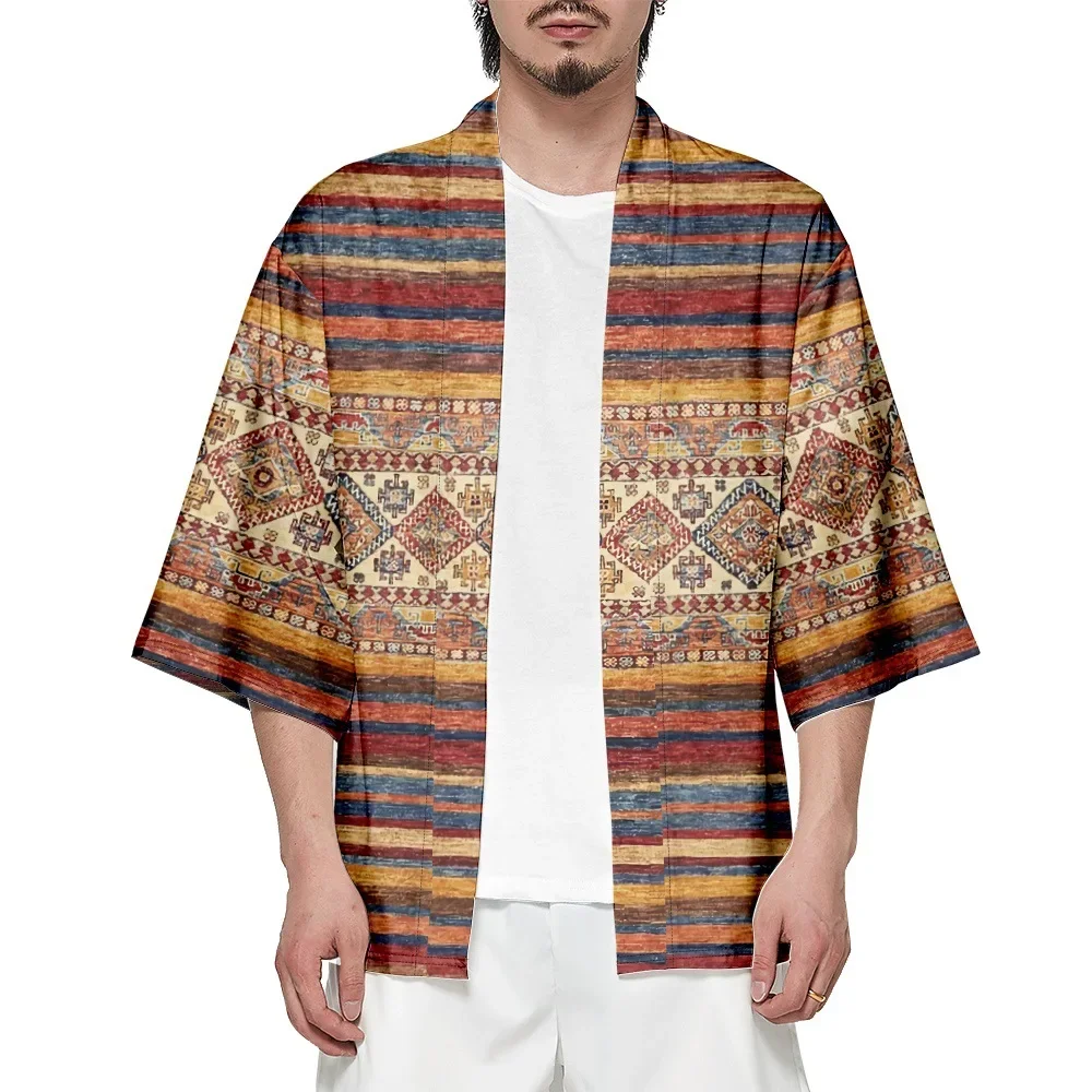 

Summer Fashion Color Striped Print Traditional Kimono Shirts Men Women Japanese Cardigan Cosplay Haori Yukata Clothing