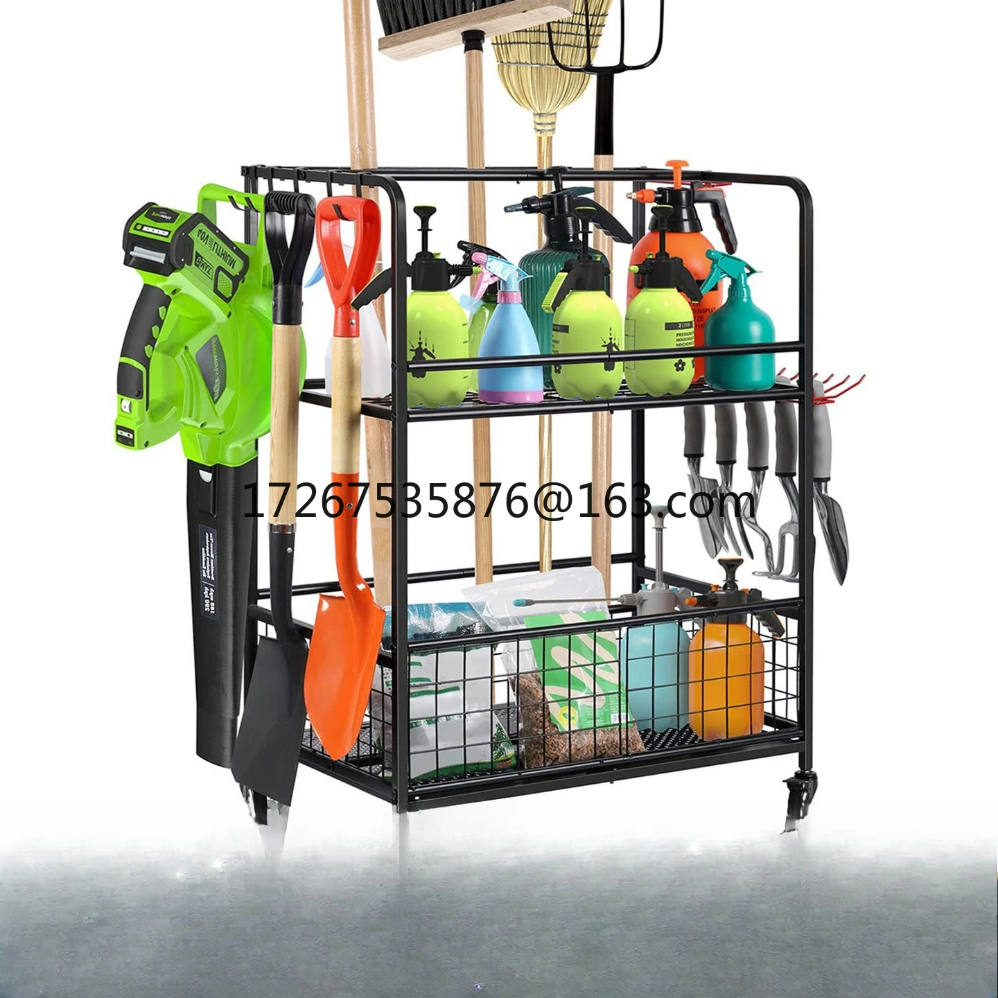 

Garden tool storage Garage Garden tools Farm organizer Sporting goods storage rack