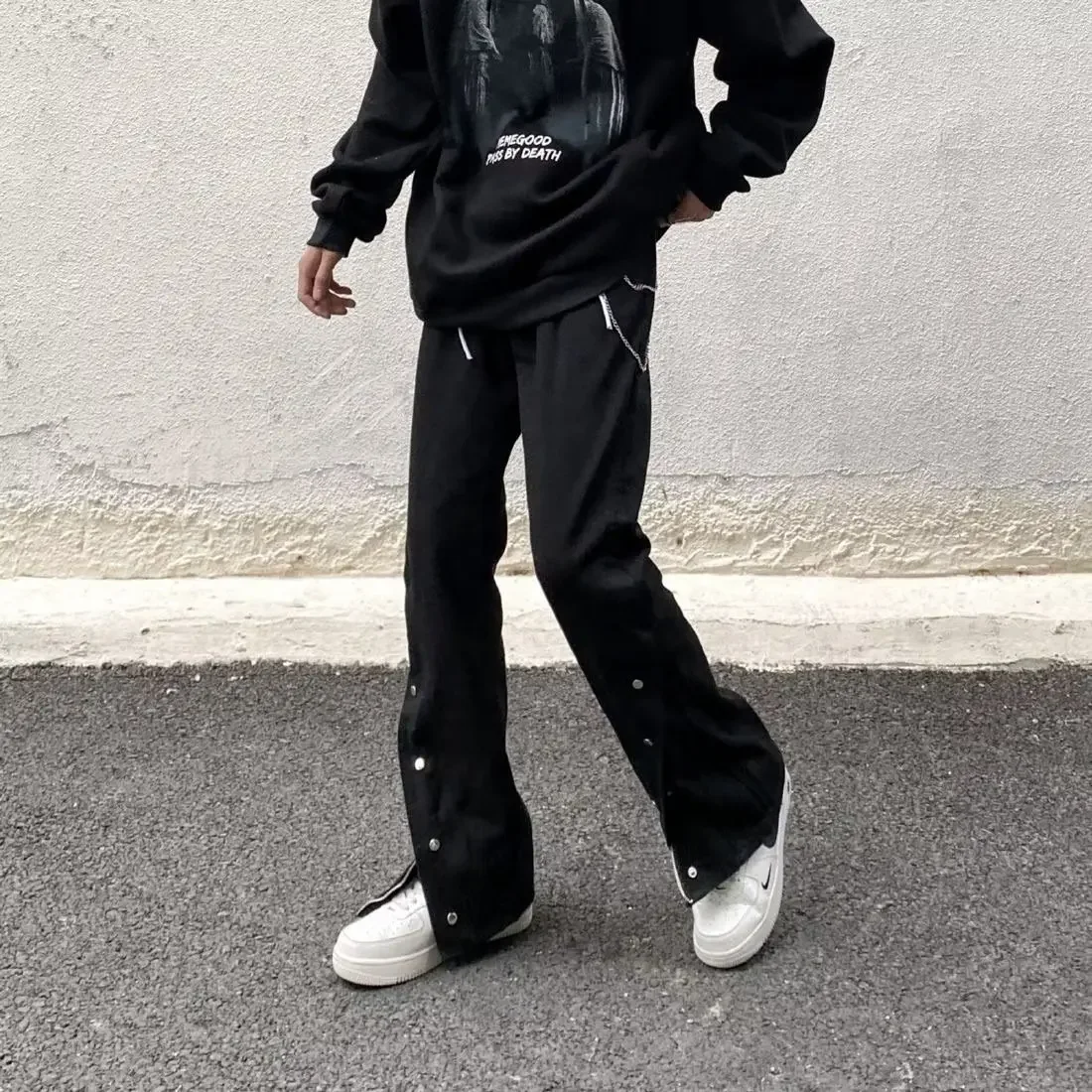 American Style High Street Men Breasted Solid Color Loose Fit Straight Simple Basic Casual Daily Jeans Pants Male Denim Trousers
