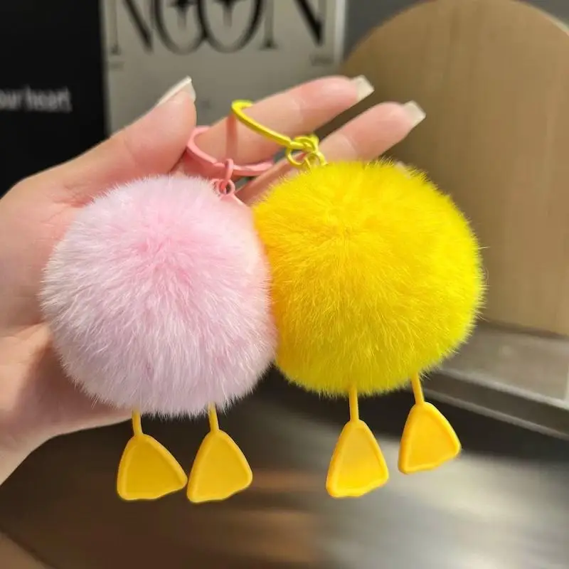 Niedlicher Flauschiger Enten-Pompon-Schlüsselanhänger aus Weichem Kunstfell, Kleiner Anhänger als Deko-Geschenk für Mädchen und Schülerinnen für den täglichen Gebrauch – Detail 9