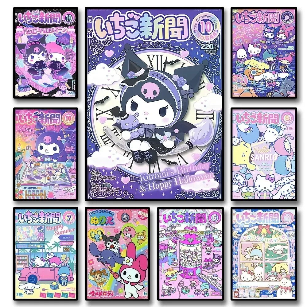 Anime Peripheral Sanrio Poster My Melody Cinnamoroll HelloKittys Canvas Painting Print Children's Room Decoration Christmas Gift