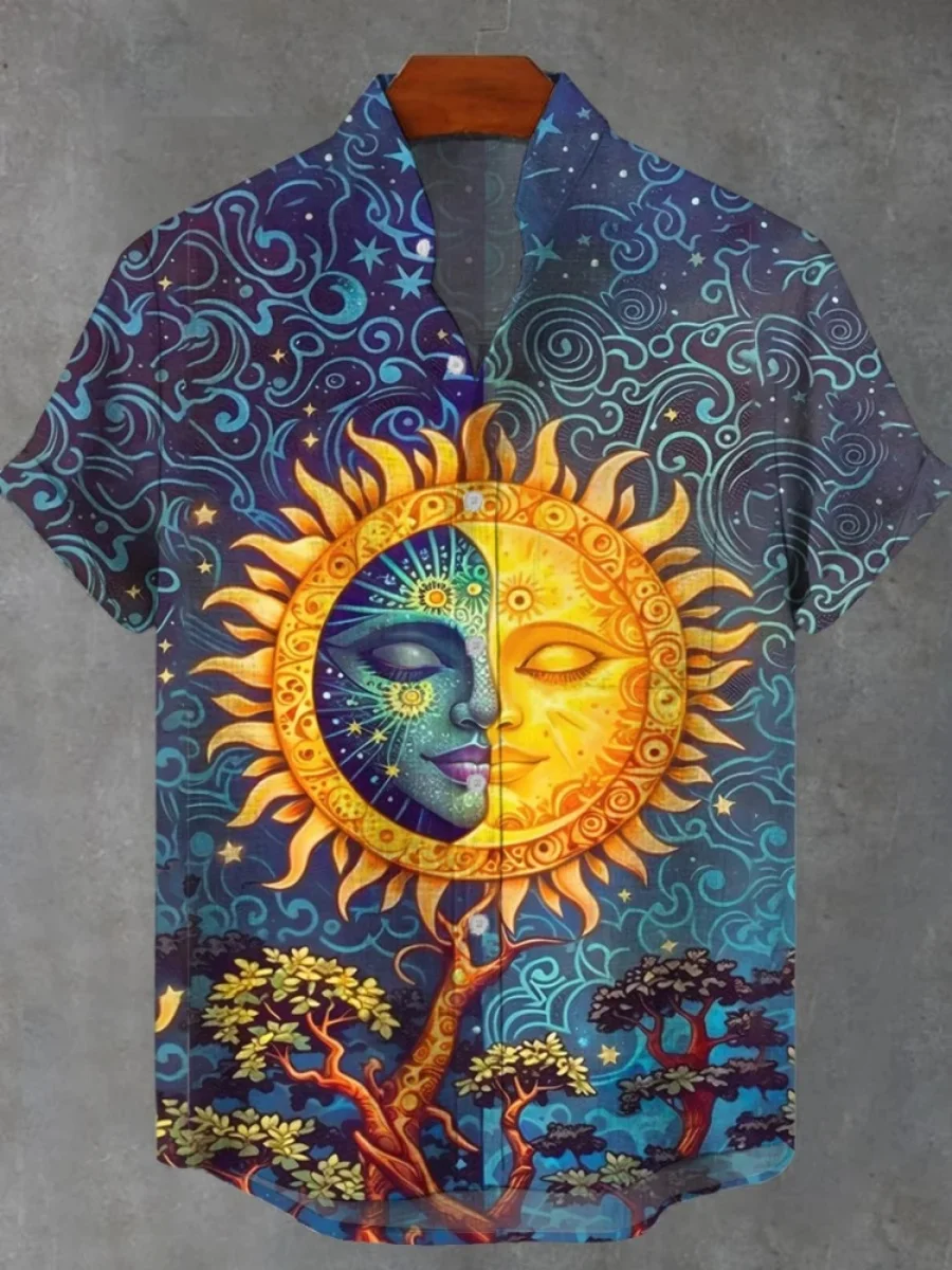 2025 ชายฤดูร้อนเสื้อแขนสั้น,รูปแบบศิลปะใหม่พิมพ์ผ้าลินินเสื้อ,ยุโรปและสหรัฐอเมริกายอดนิยมStreetแฟชั่น