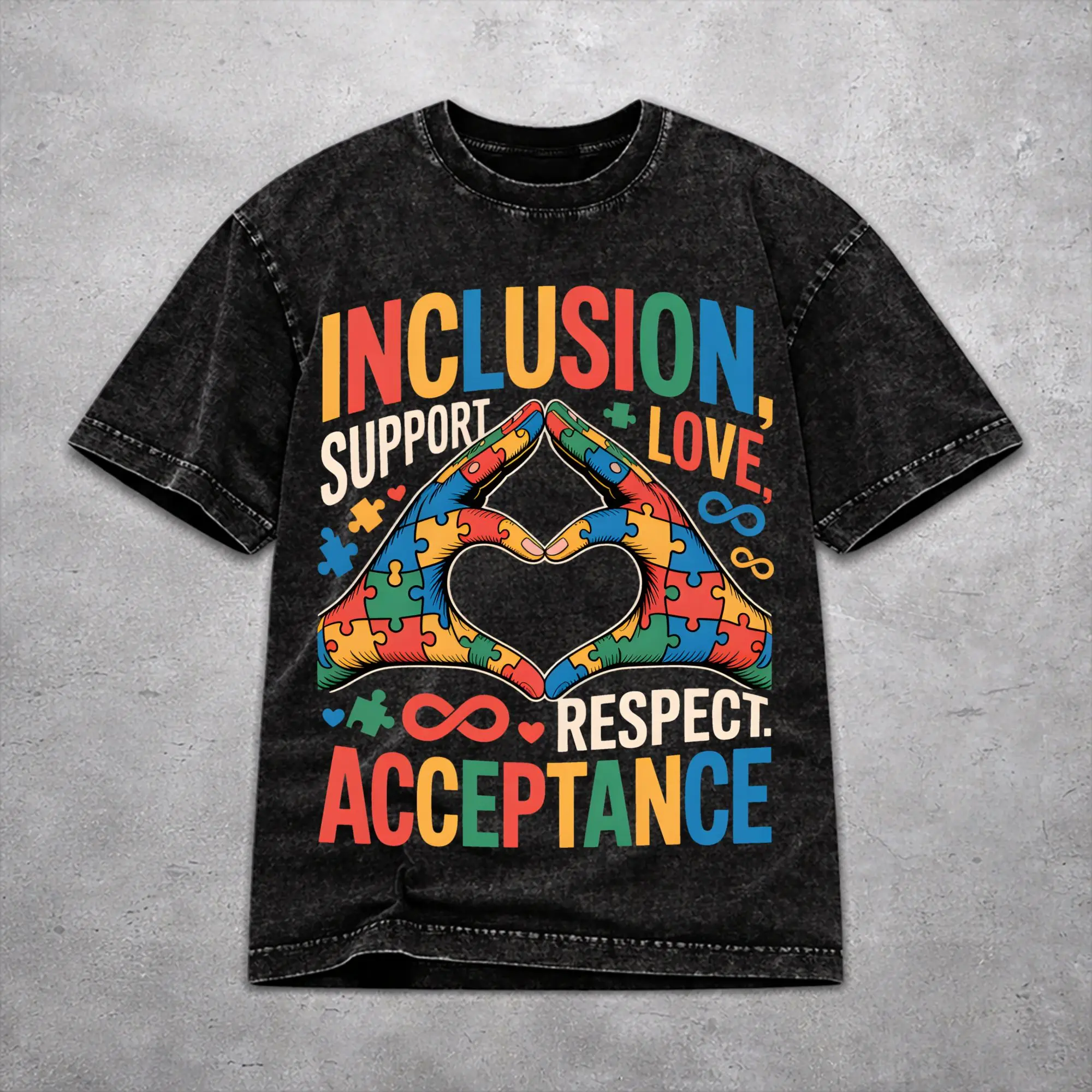 Stylish Men Women Autism Awareness Respect Love Support  Tee Shirt Oversize Washed  T Shirts Tops