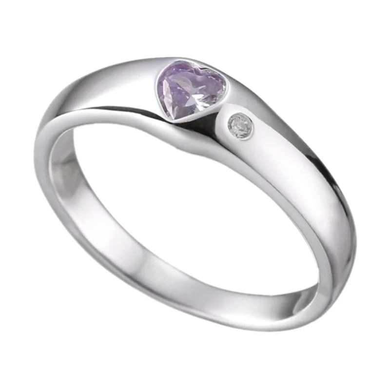BOCAI Real S925 Silver Purple Zircon Love Ring for Women Romantic and Sweet Original Design New Jewelry Girlfriends Gifts