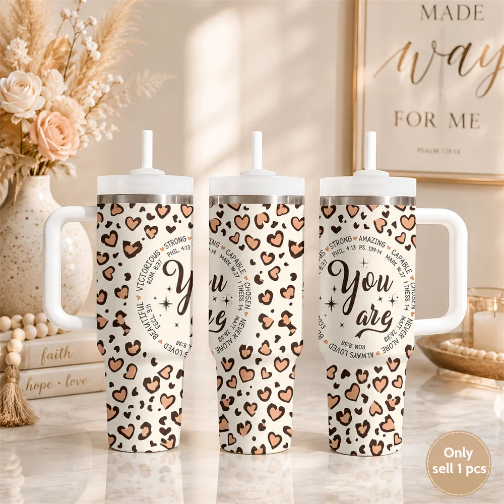 Christian Affirmation Vacuum Flasks 40oz Portable Stainless Steel Tumbler with Handle Straw Double Wall Insulated Leakproof Mug