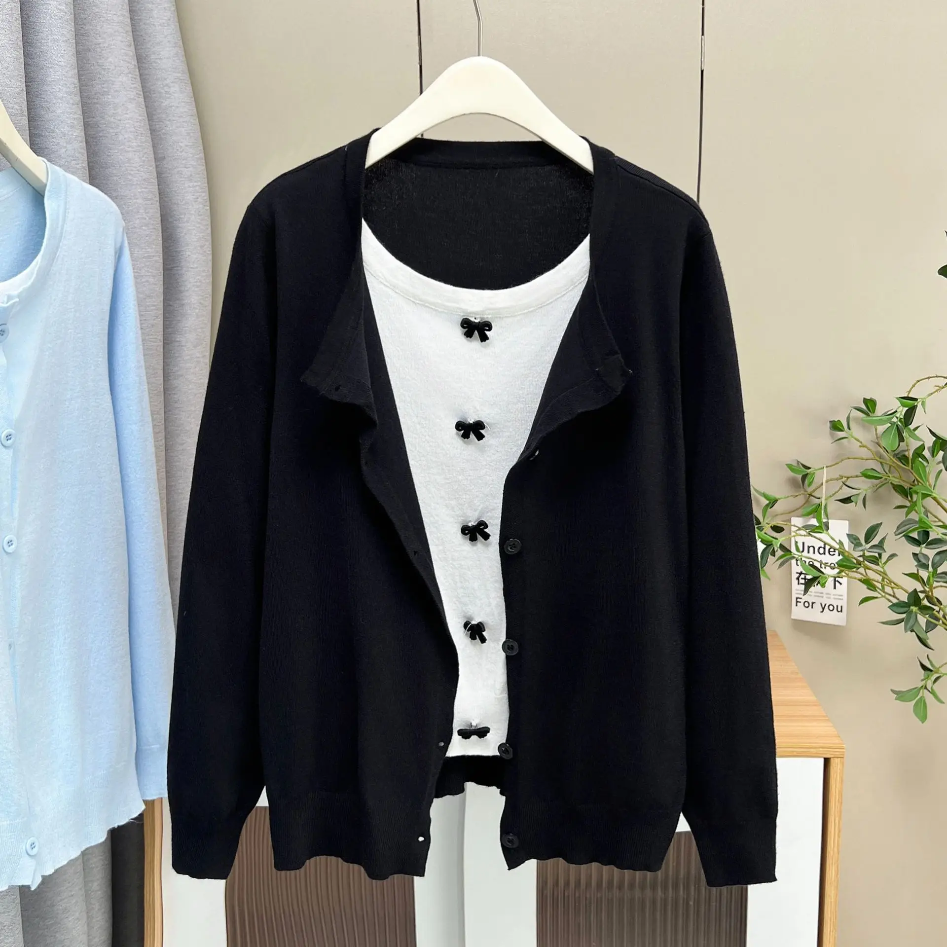 Fashion Plus Size Women's Sweater 2025 Autumn New Casual And Fresh Bow Knot Fake Two Piece Knitted Jumpers 3505