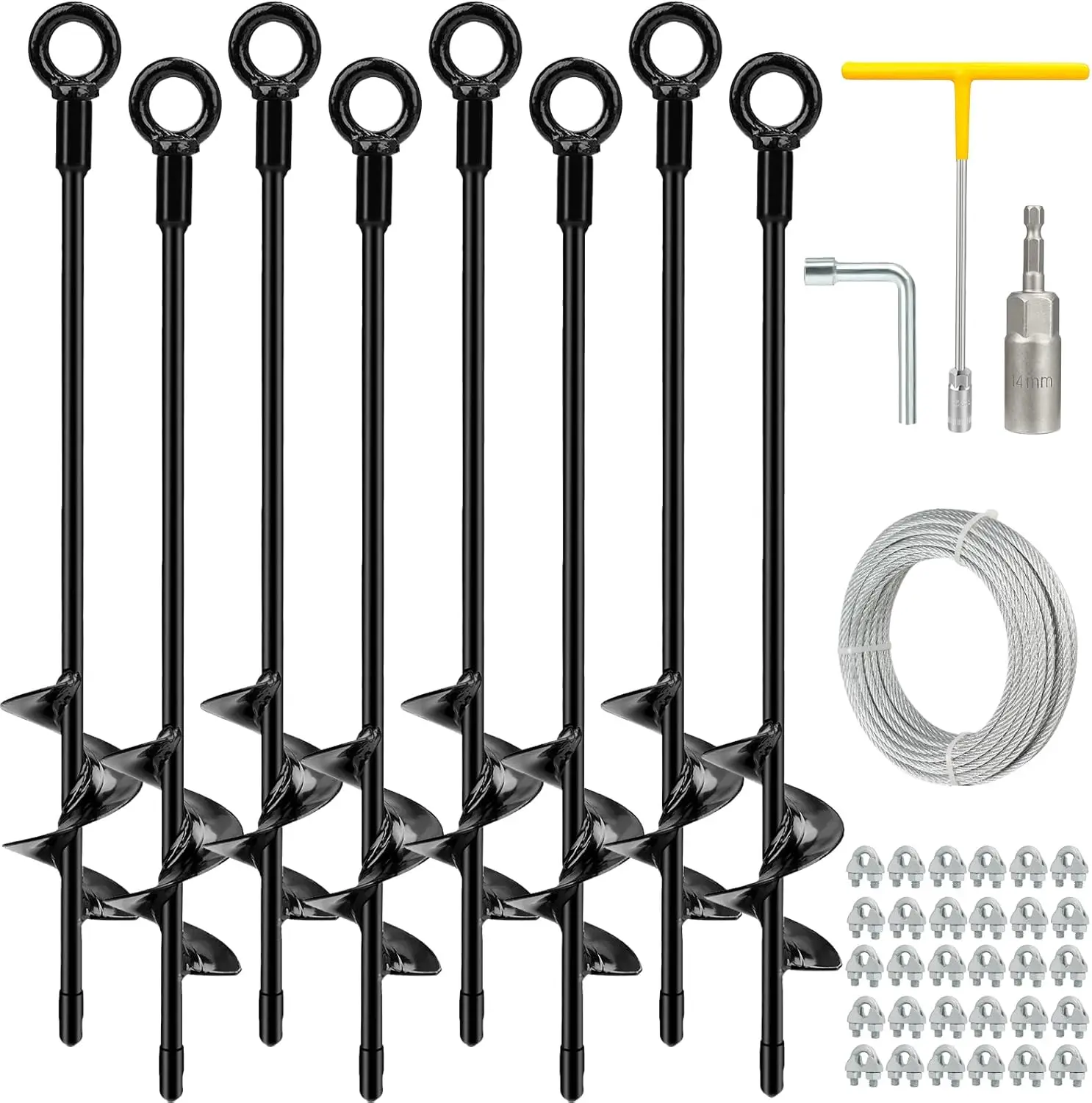 

8-Pack Heavy Duty Ground Anchors with Galvanized Cable for Shed, Trampoline, and Outdoor Structures