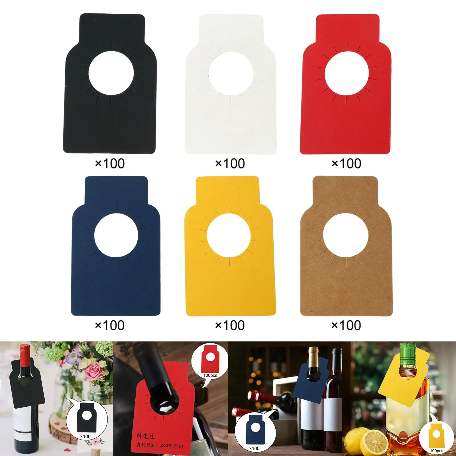 100Pcs Wine Bottle Tags, Wine Cellar Labels, Wine Bottle Gift Tags, Beverage Bottle Distinguish Labels for Winery, Party, Bar
