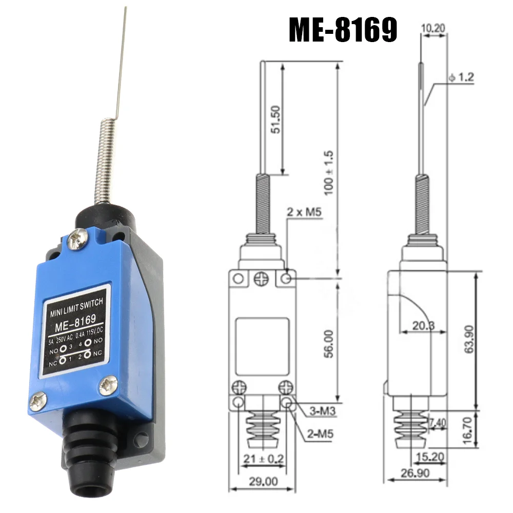 ME-8104 ME-8107 ME-8108 ME-8111 ME-8112 ME-8166 -8169 Endschalter Drehverstellbarer Rollenhebelarm-Fahrschalter AC250V NO NC