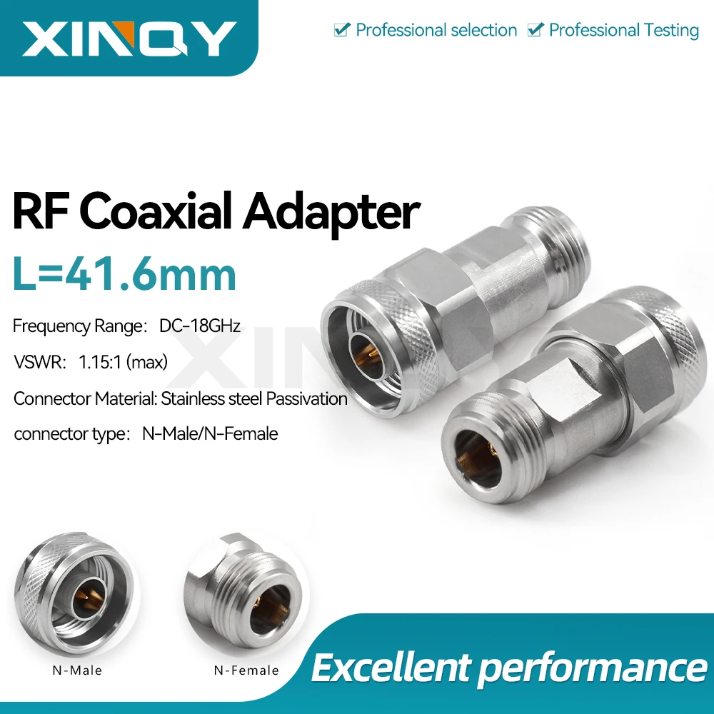 XINQY DC–18 GHz Coaxial Adapter, N Male to N Female, Stainless Steel Connector, N-JK RF Adapter