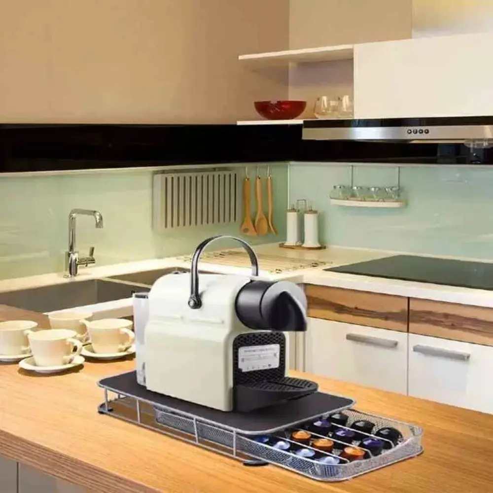

Metal Coffee Capsule Display Rack Black Anti-Slip Coffee Pod Holder Large Capacity Drawers Coffee Capsule Holder Office