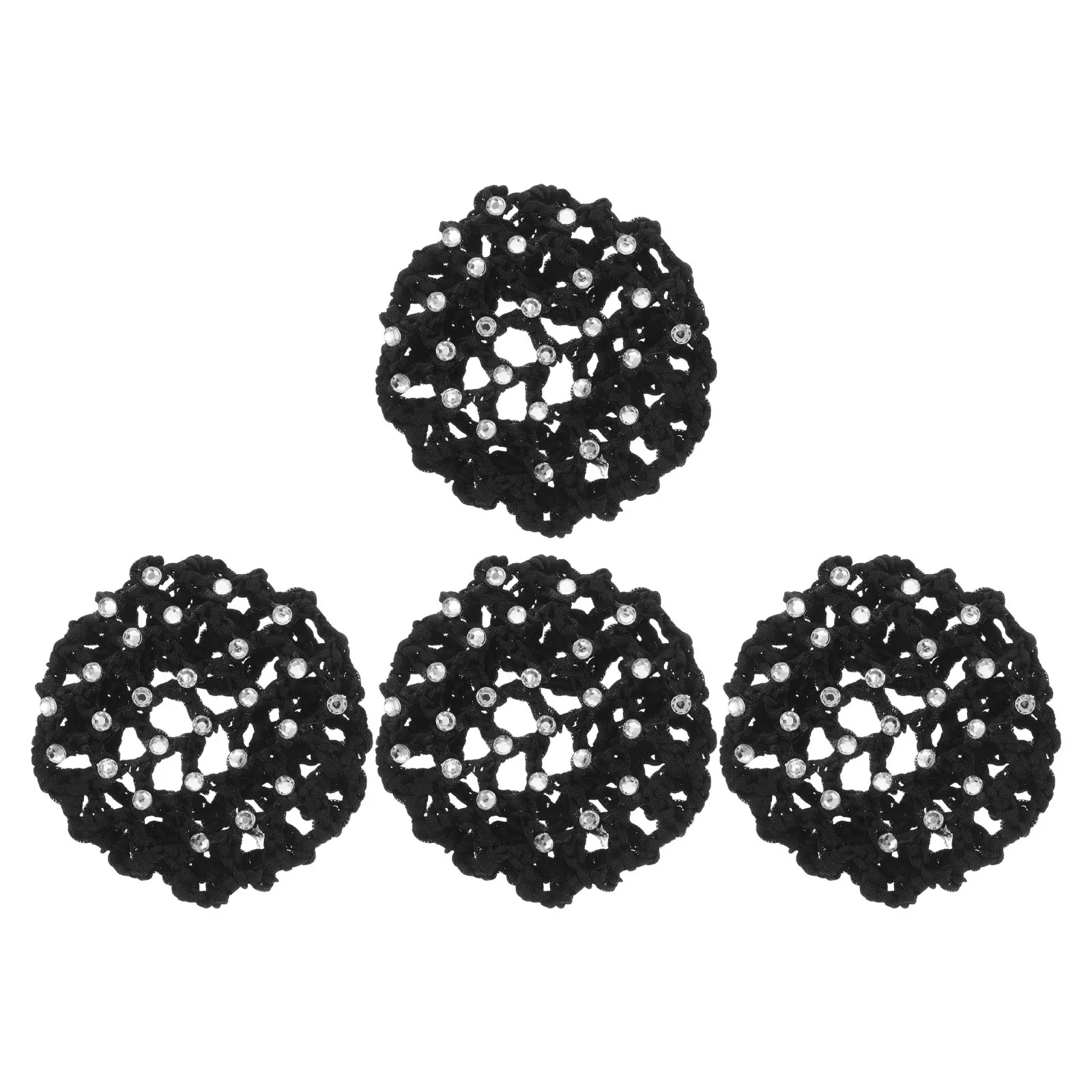 

4Pcs Bun Cover for Hair Black Elegant Ballet Hair Bun Net Rhinestone Snood Dancewear Accessories Women Net