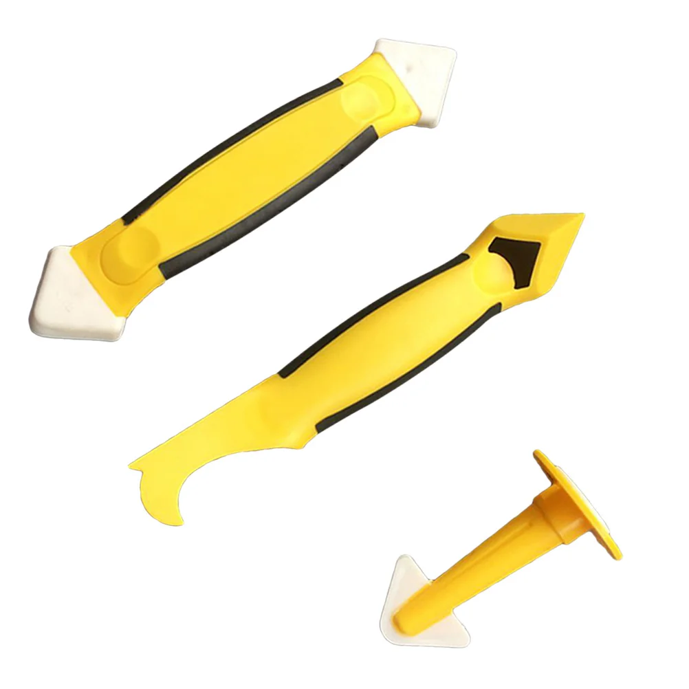 

3 in 1 Sealant Scraper Tool Set Yellow Plastic Rubber Caulking Finisher for Kitchen Bathroom Sink Shower Edge Corners