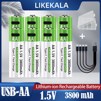 LIKEKALA Li-ion AA Rechargeable Batteries USB Lithium-ion 3800mAh 1.5V AA Rechargeable Batteries+ Data Cable and Storage Box
