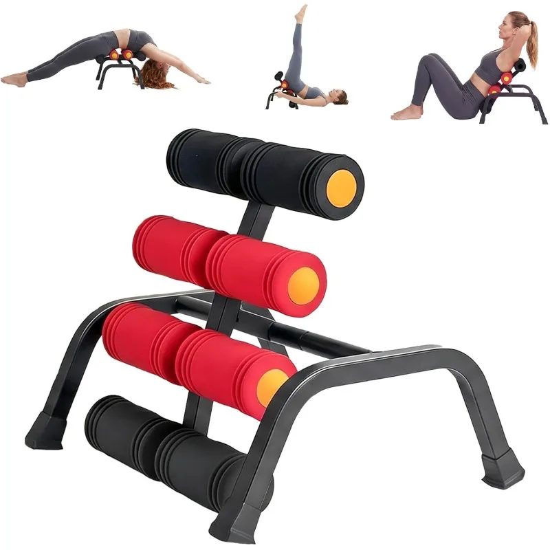 Mini Inversion Table with Rollers, Back Extension Machine Back Pain Relief, Easy To Assemble, Spinal Decompression Table for Home Gym (Red)