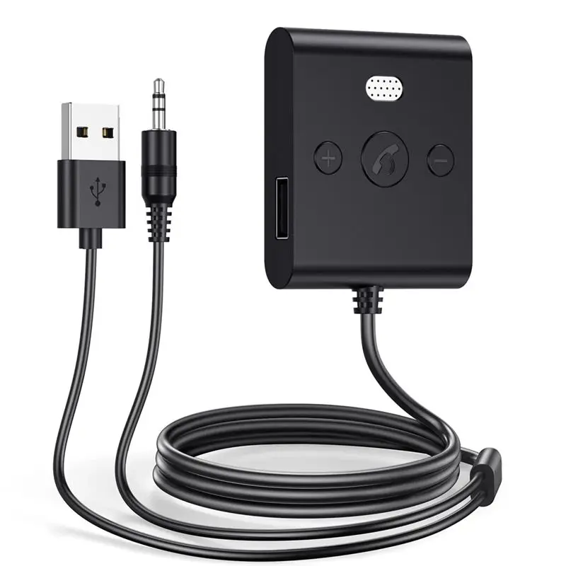 AEE8-Bluetooth 5.4 AUX Car Adapter Wtih Mic 3.5MM USB U-Disk Stereo Wireless Audio Receiver Car Kit Handsfree Calls Music