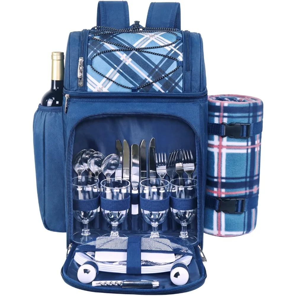 

Picnic Basket Backpack for 4 Person with Insulated Leak Proof Cooler Compartment,Wine Holder