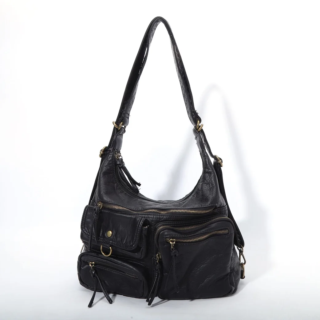 

Women's Bag Large PU Shoulder Bag Fashion Handbag Top-handle Vintage Black Dyeing Dumpling Pack Multi-pockets Crossbody Bag