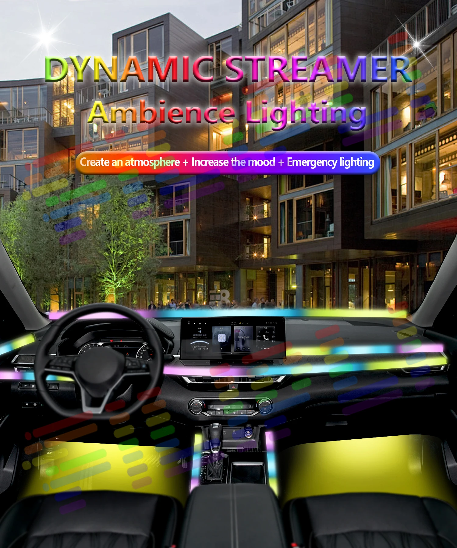 Full Color Streamer Car Ambient Lights Universal APP Control 64 Colors RGB LED Interior Hidden Acrylic Atmosphere Lamp Strip