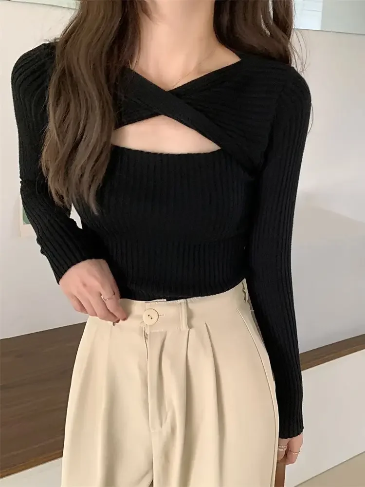 ITOOLIN Autumn Winter Women Long-sleeved Knitted Streetwear Jumpers Sweater Casual Cashmere Pullovers Women Solid Sweater 2023