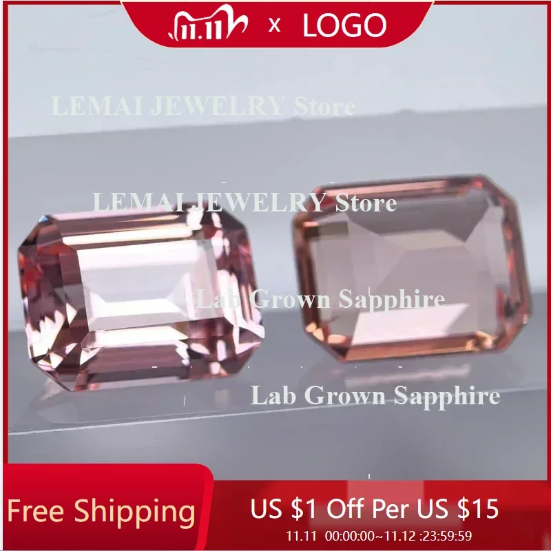 

Lab Grown Sapphire Loose Stone Gemstone Emerald Cut VVS1 Sunrise Pink Color Beads for Jewelry Making Selectable AGL Certificate