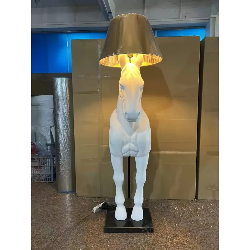 

Vintage Puppy Floor Lamp Decorative Resin Horse Pillar Lantern Lobby Loft