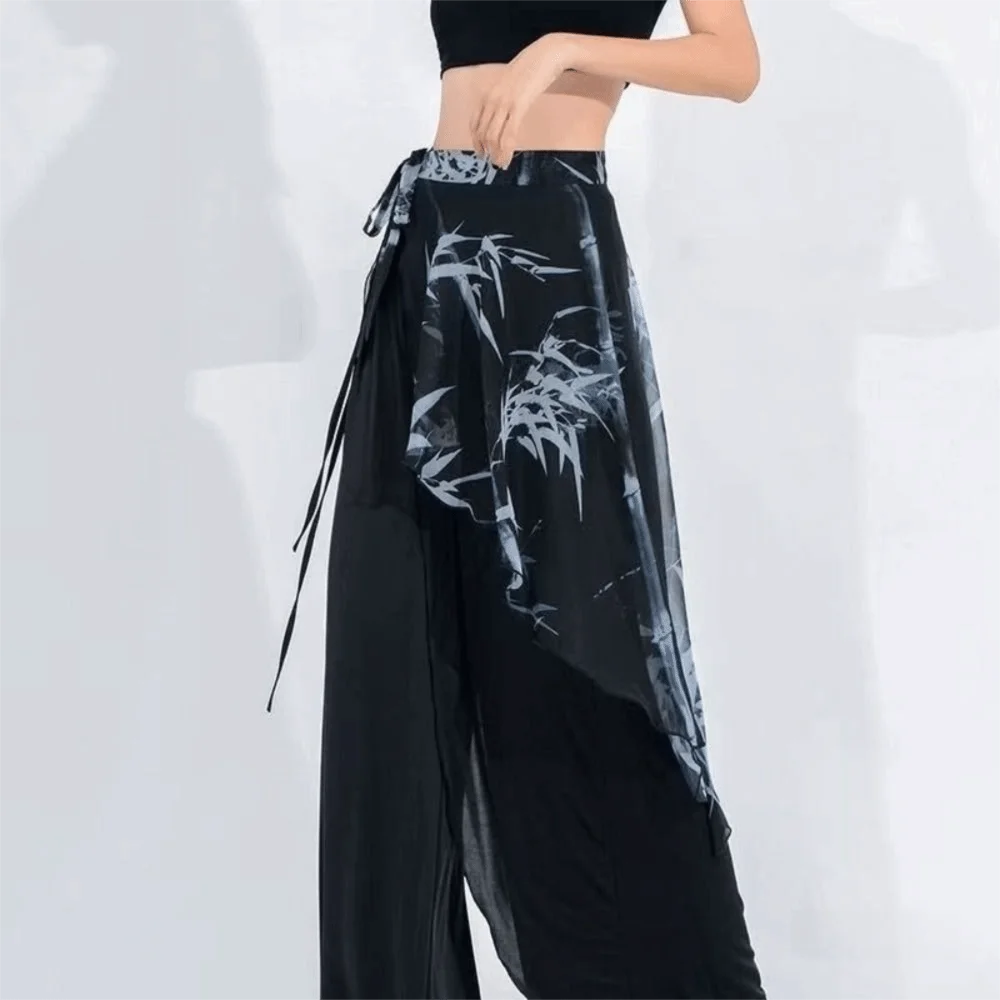 High Waist Chiffon Wrap Skirt Scarf Plant&Flowers Pattern Lightweight Dance Wrap Tie Skirt Y2K Streetwear See Through