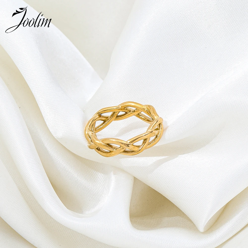 Joolim Jewelry Wholesale High End PVD Non Tarnish Dainty Hollow Fashion Vintage Hollow Woven Stainless Steel Ring For Women