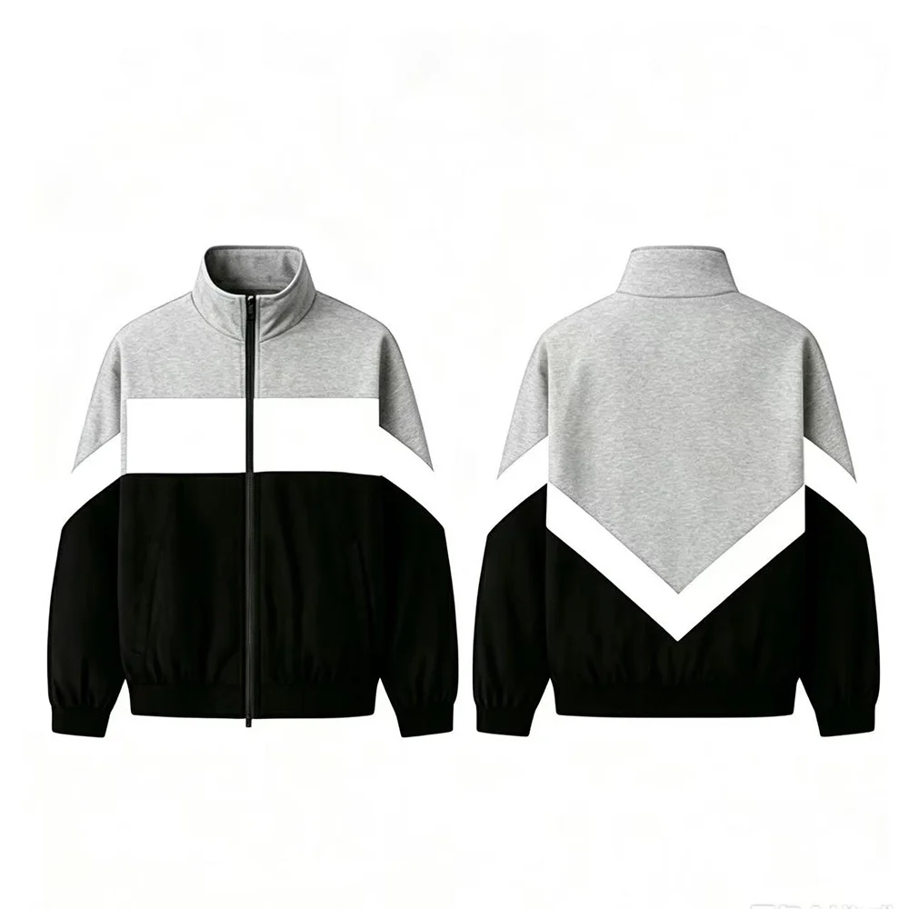 Two Tone Splicing Men Full Zip Stand Collar Jacket Color Block Casual Windbreaker Daily Walking Gym Training Loose Fit Coat