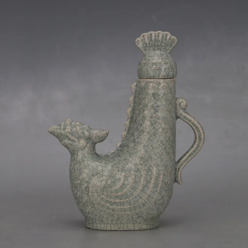 Song Dynasty Ru Ware Qingliang Temple Celadon Ice Crackle Lion Handles Flower Mouth Bulbous Vase Vintage Porcelain Home Decor