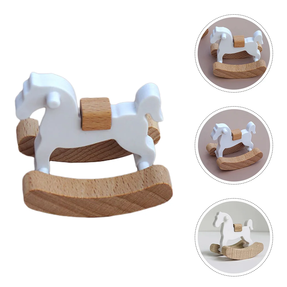 Small Wooden Horse Toy Baby House Furniture Mini Rocking Desktop Wood Pp Miniature Adorn Rocking-chair For Dolls