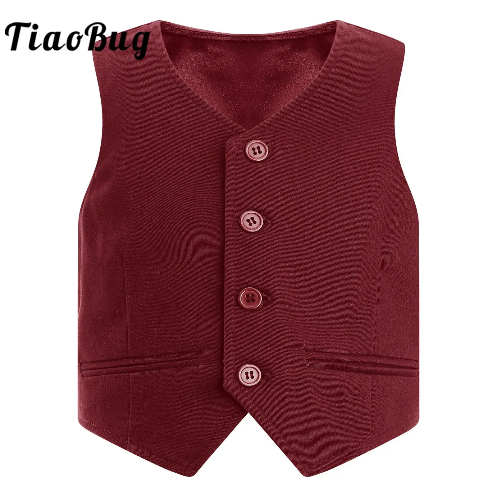 

Flower Boy's Suits Vests Kids Gentlemen Formal Dress Vest Teens V Neck Button Down Waistcoat Boys Wedding Birthday Party Costume