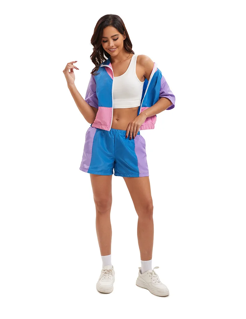 كرنفال ديسكو ريترو 80s العصرية الأزياء سستة المرأة الرياضية حزب مرحلة الأداء اللباس مجموعة