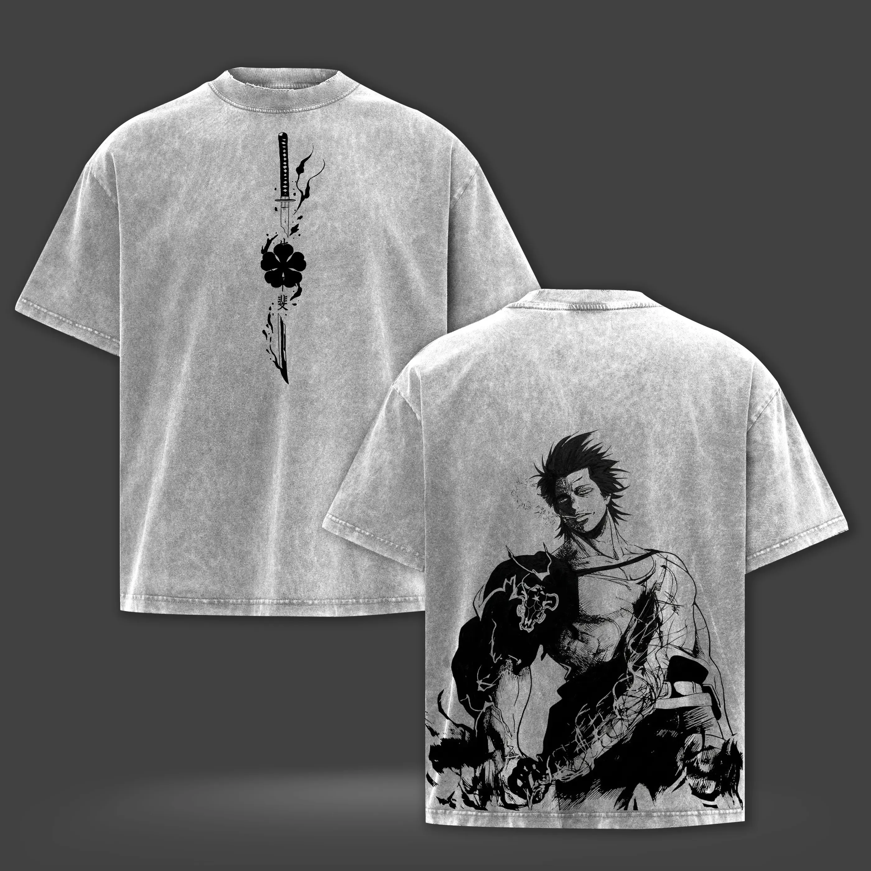Black Clover Yami Sukehiro Anime T-shirt Y2k Vintage Washed Tee Tops Summer High Quality Pure Cotton Tshirt Men Women Clothing